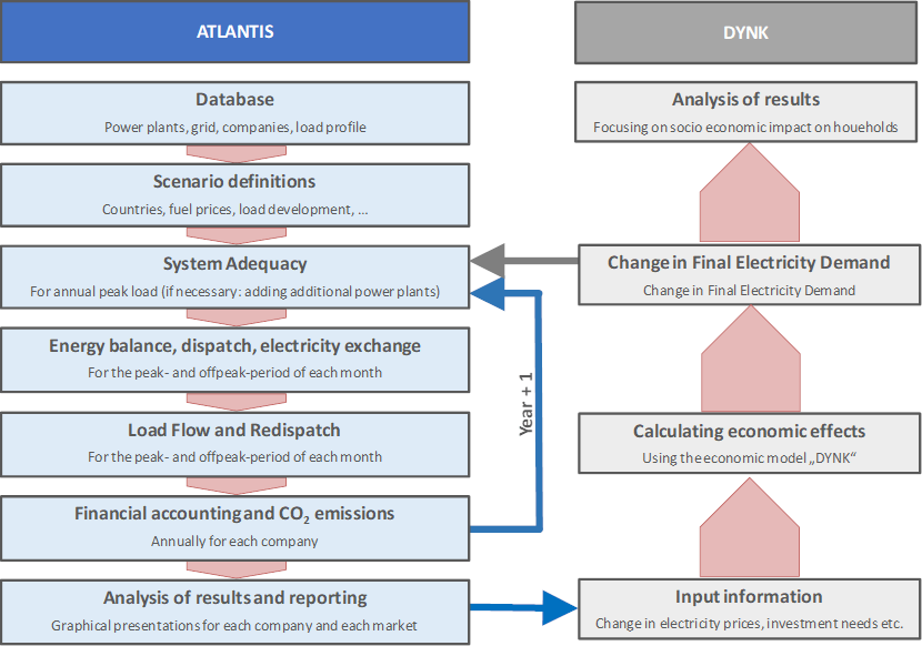 Flow chart of the simulations with the combined model system